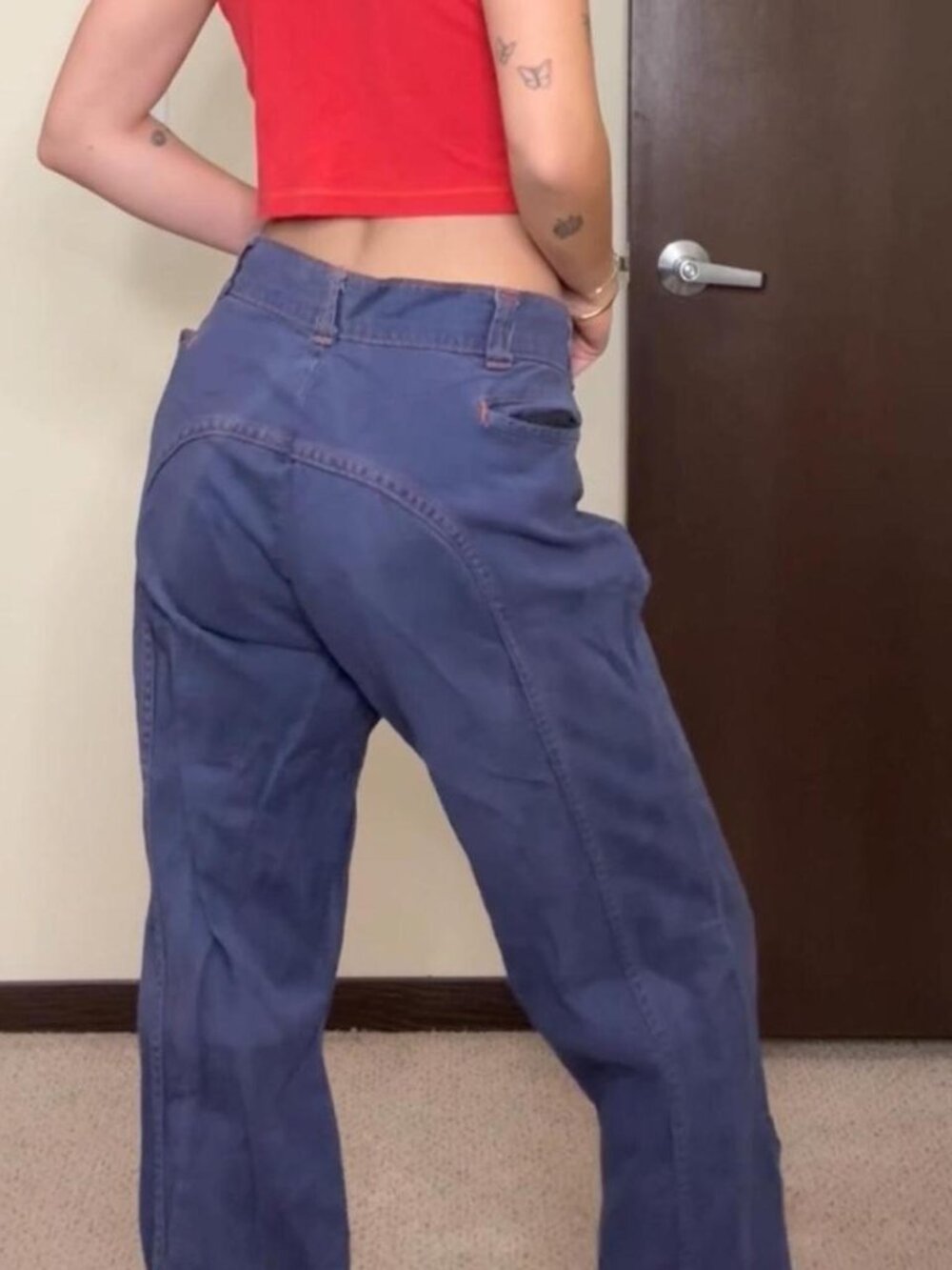 Vintage 70's orange stitching jeans with pleating details
